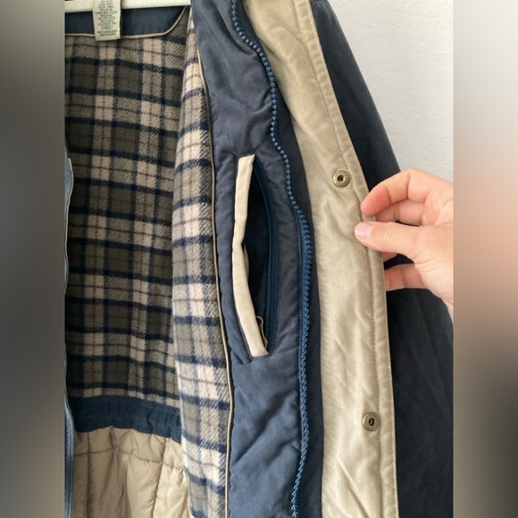 Vintage LL Bean Parka Chore Coat Wool Lined Navy Plaid Full Zip Hunting Barn - Picture 10 of 16